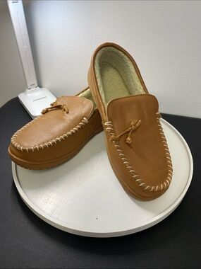Foamtreads Women's Cozy Moccasin Slippers, Leather Upper, Tan, Sz 10, NWOT